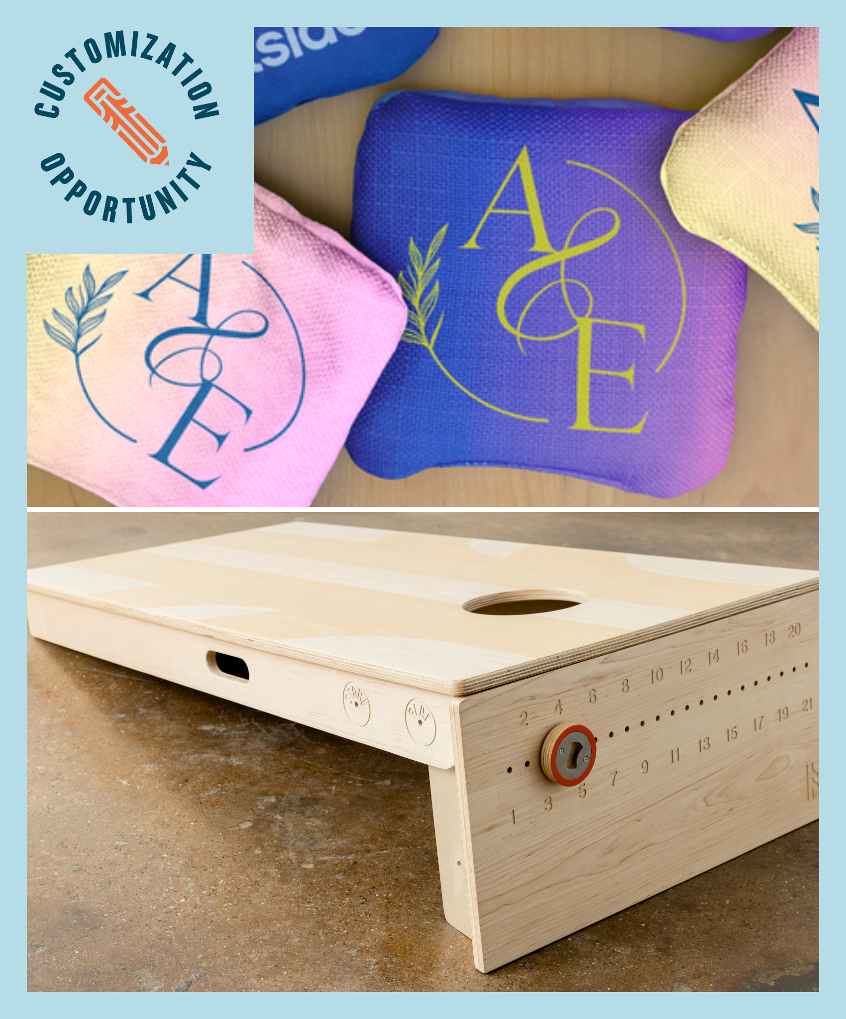 Premium Wedding & Event Cornhole with Custom Bags - Natural