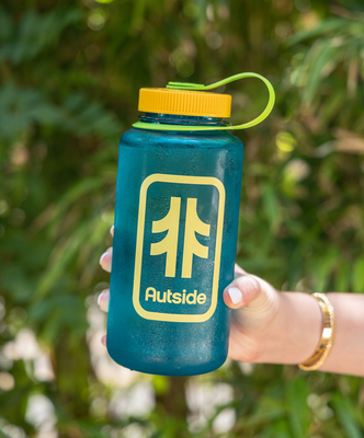 Load image into Gallery viewer, Autside Nalgene Water Bottle - Cerulean Blue / Sunflower-Kiwi Cap
