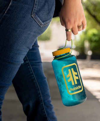 Load image into Gallery viewer, Autside Nalgene Water Bottle - Cerulean Blue / Sunflower-Kiwi Cap
